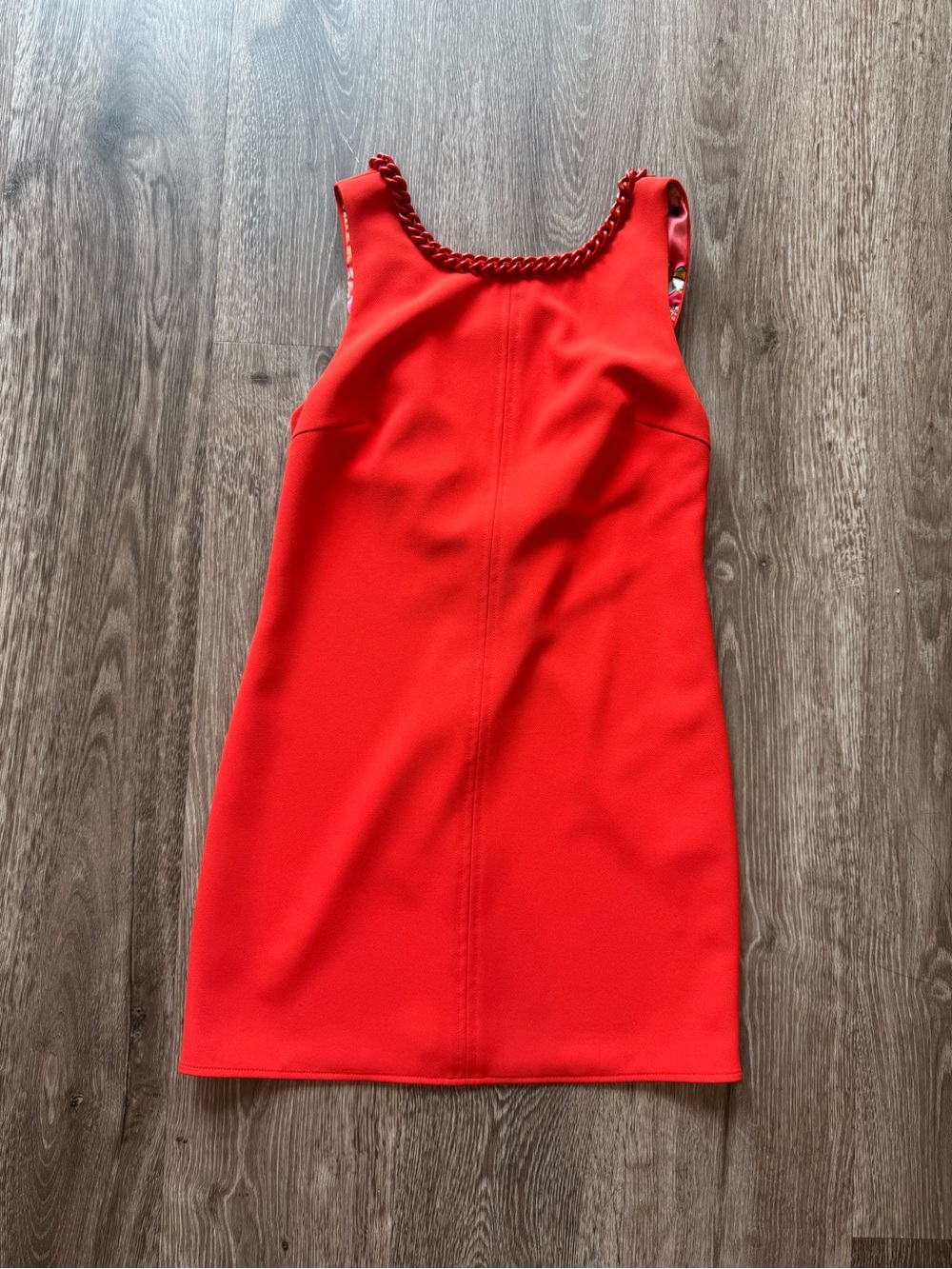 Sleek Red Chain-Trim Mini Dress